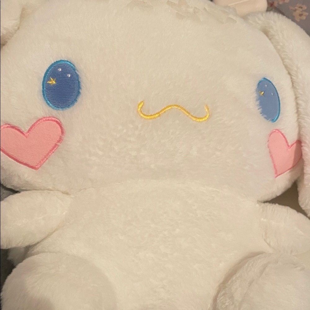 Cute White Plush Toy with Pink and Blue Accents
